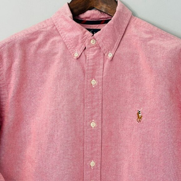 Ralph Lauren Oxford Cloth Button Down Shirt Classic Fit Red/Pink Pony Logo Large - Picture 3 of 7